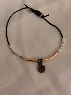 Mixed Metal Cross Cord Bracelet in Rose Gold & Silver